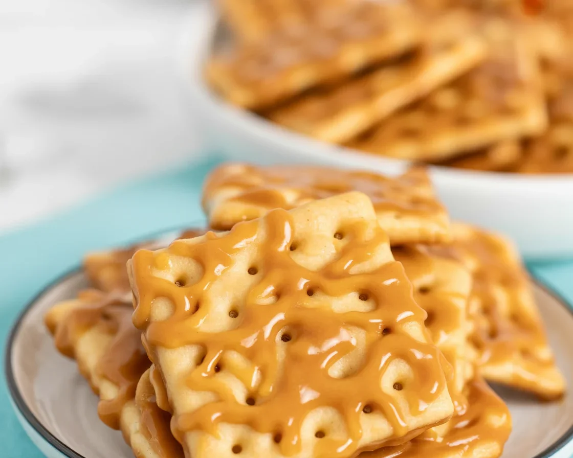 Delicious Saltine Cracker Toffee Recipe with layers of toffee and chocolate.