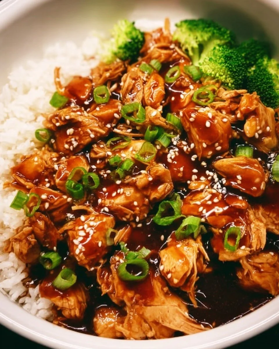 Delicious Dump and Go Crockpot Teriyaki Chicken served in a bowl
