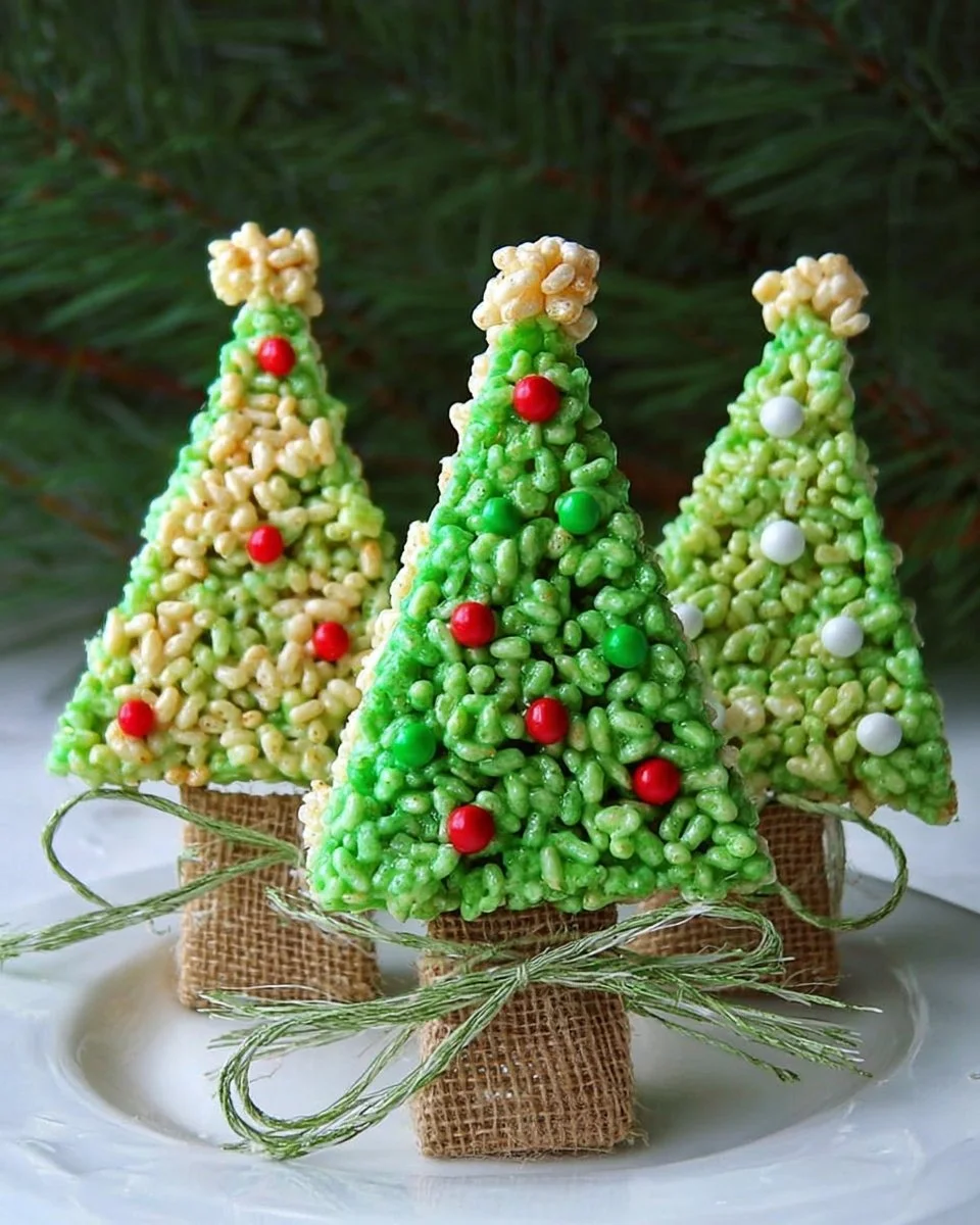 Decorative Green Rice Krispie Treat Trees for festive gatherings