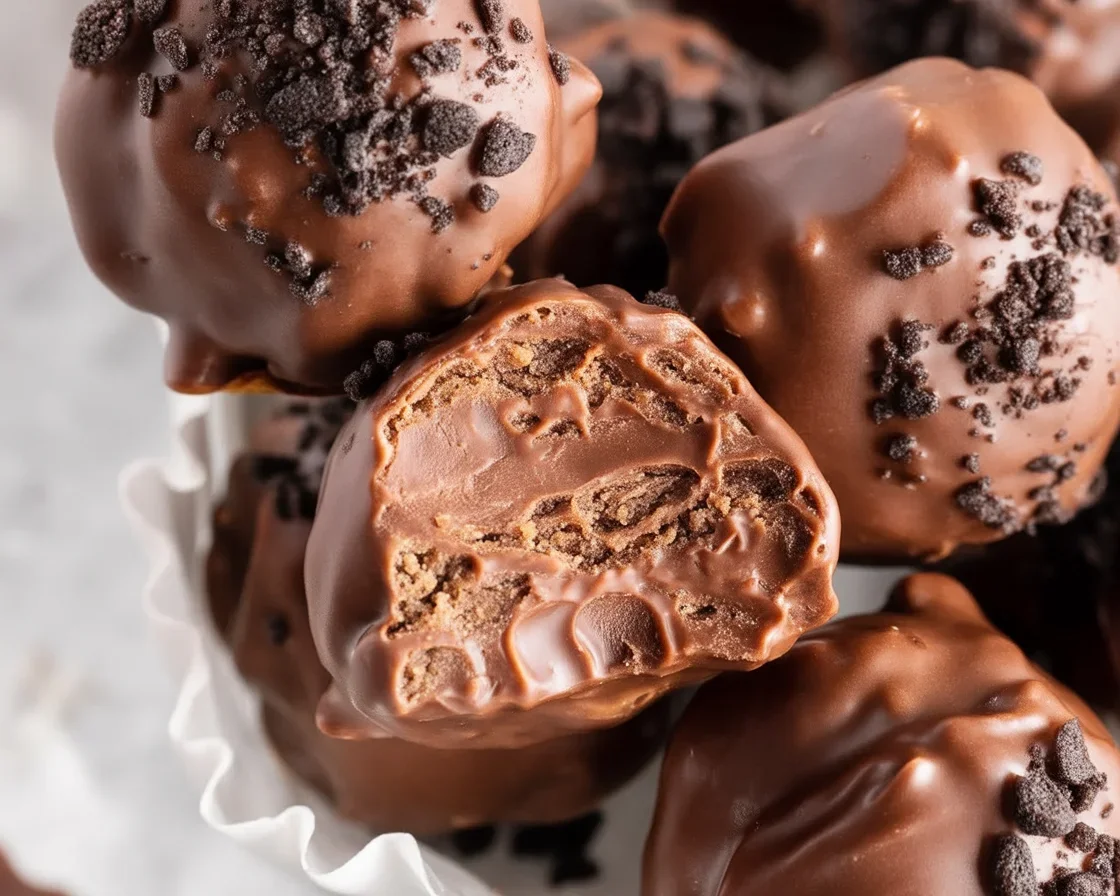 Delicious Brownie Mix Truffles coated in chocolate, perfect for sweet treats.