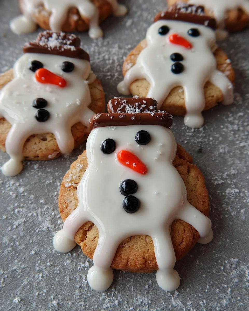 Delicious melted snowman biscuits decorated for the holidays