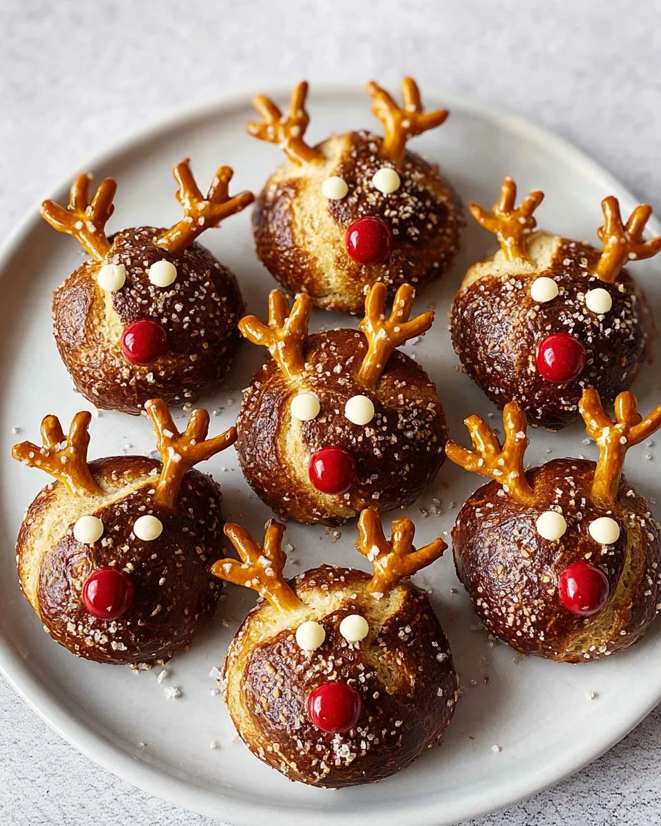 Festive Pretzel Reindeer Bites decorated with chocolate and candy