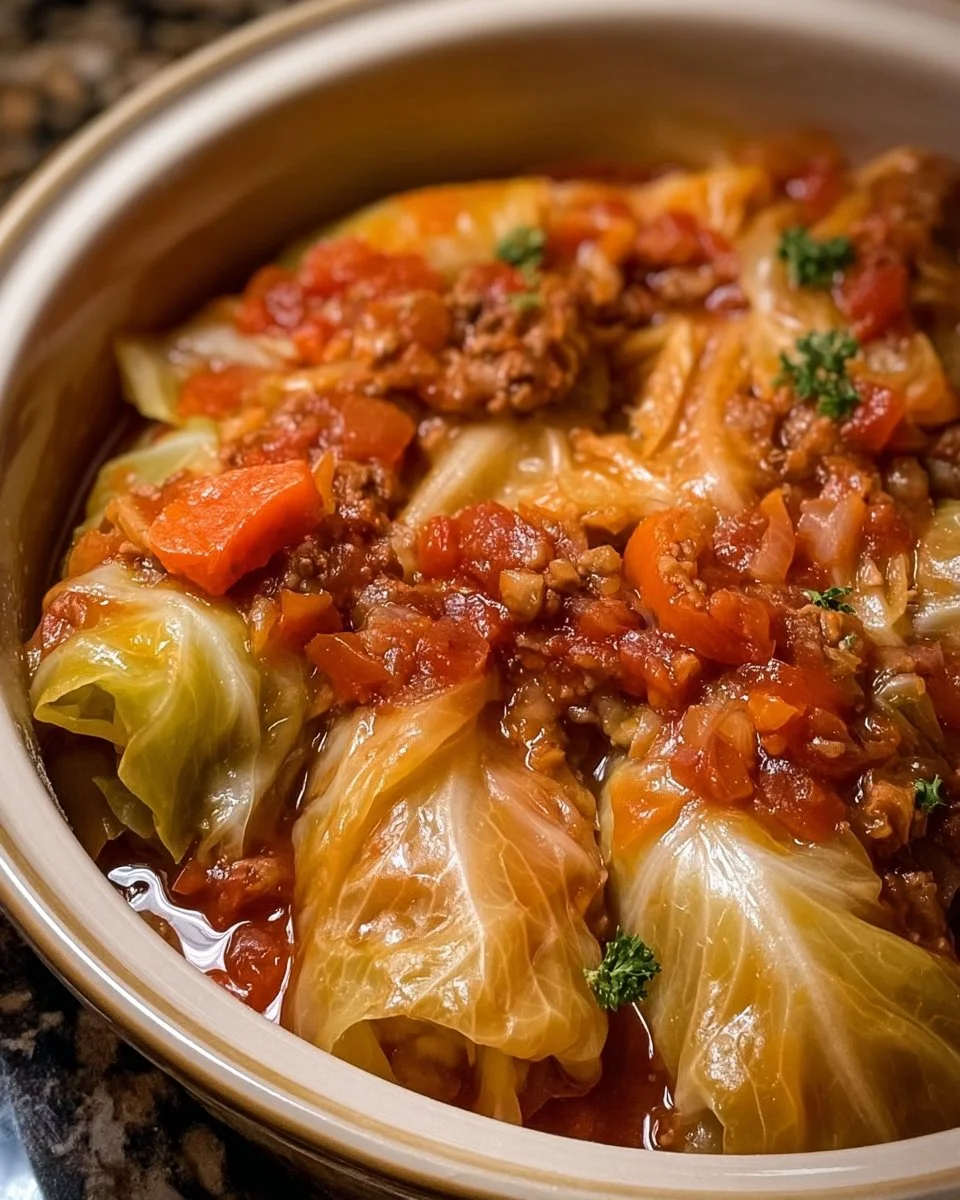 Delicious slow cooker unstuffed cabbage rolls served in a bowl