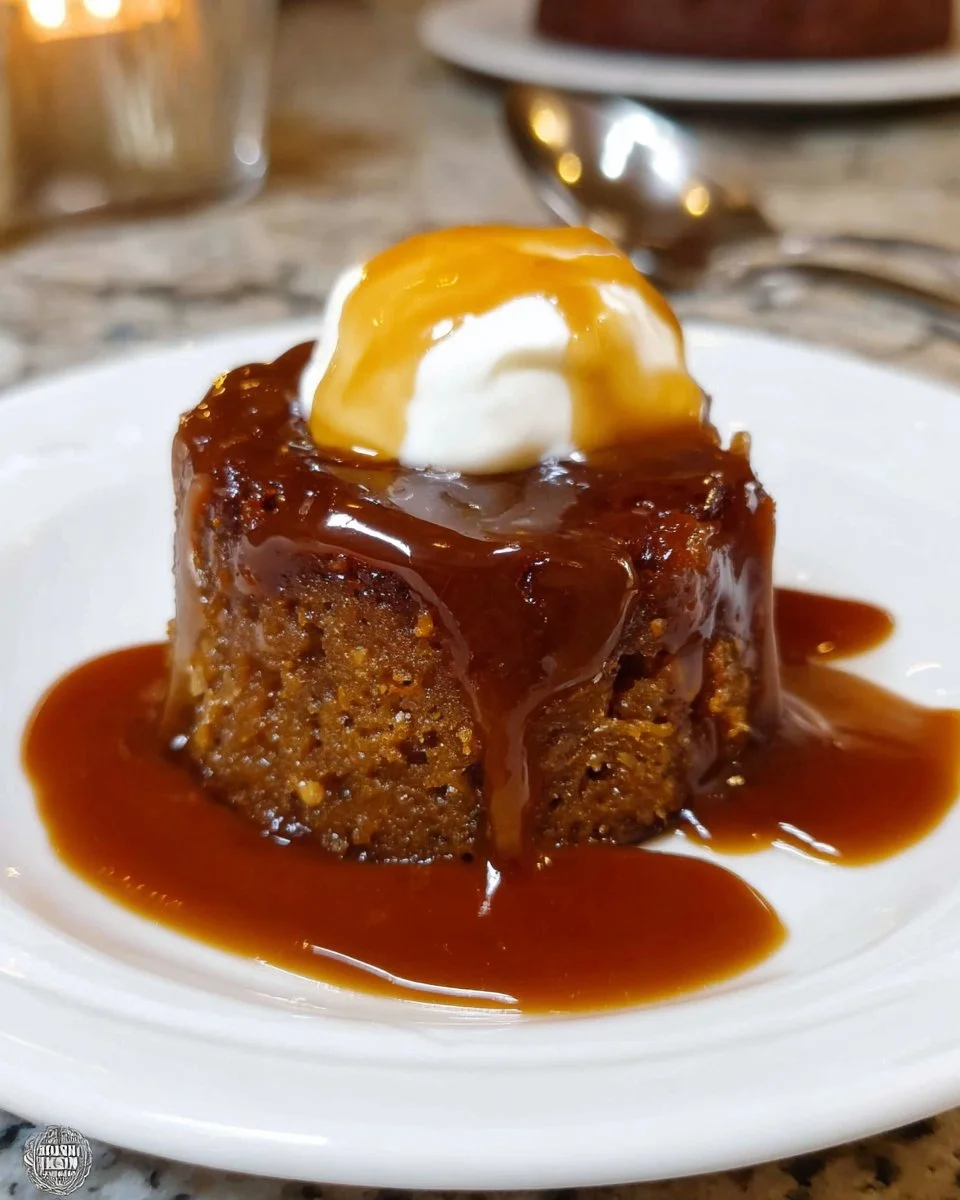 Delicious sticky toffee pudding drizzled with warm toffee sauce