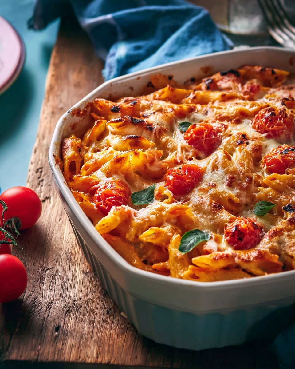 Creamy Pasta Bake with Cherry Tomatoes and Basil