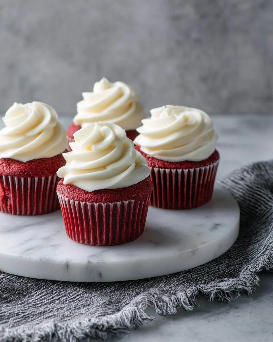 Delicious cream cheese frosting swirl on a chocolate cupcake.