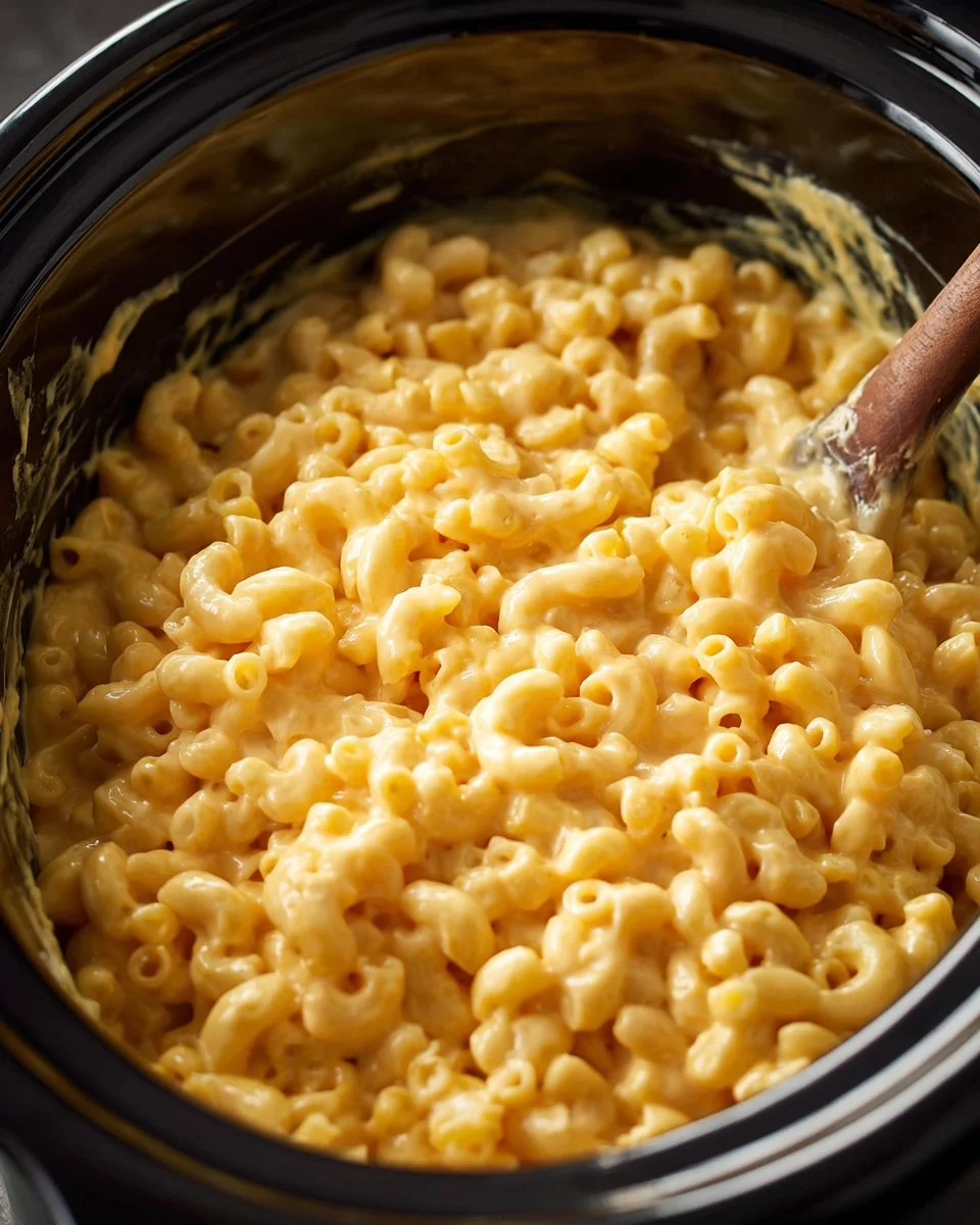 Creamy Crockpot Mac and Cheese in a serving dish