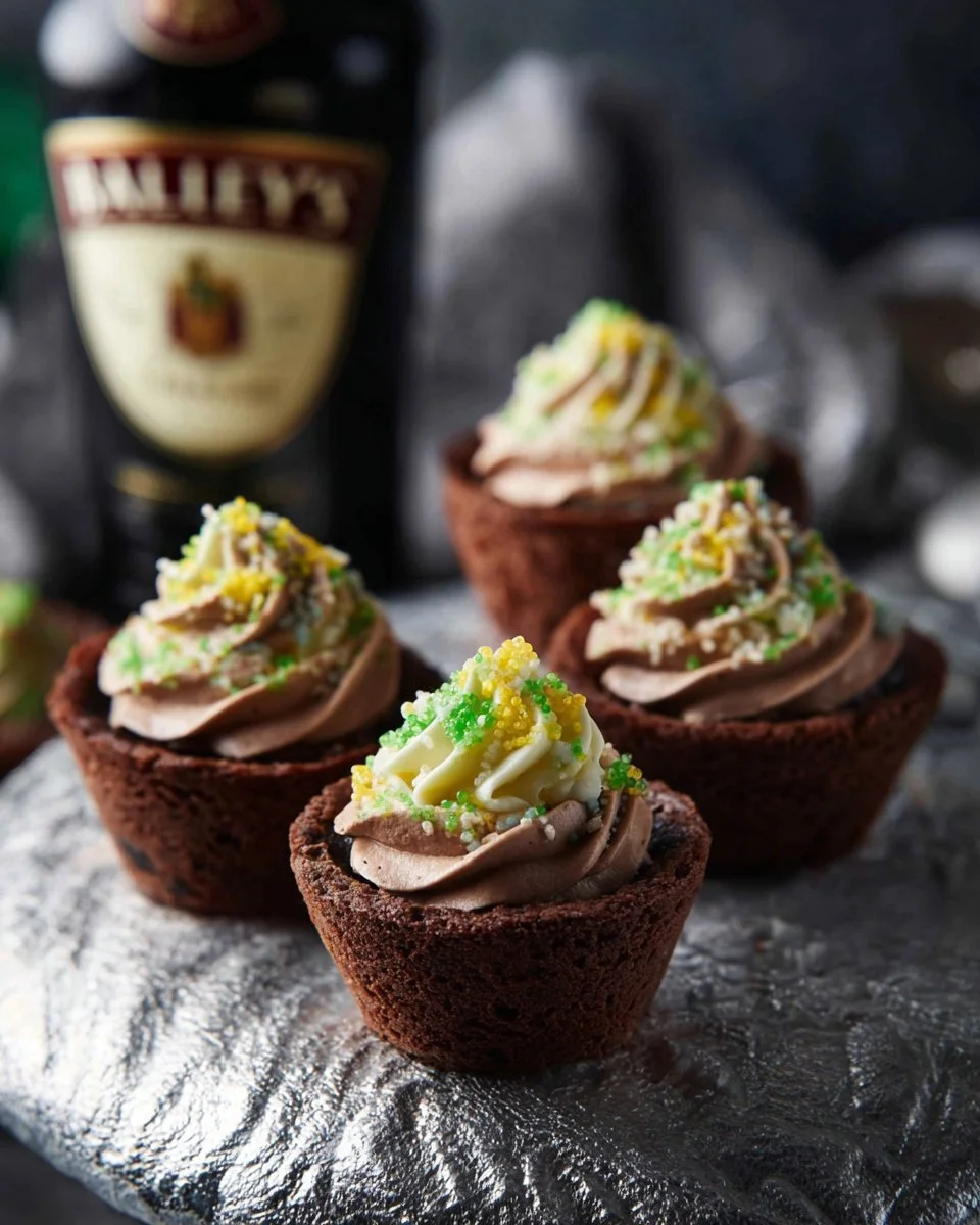 Espresso Brownie Cups with creamy Baileys Buttercream Frosting