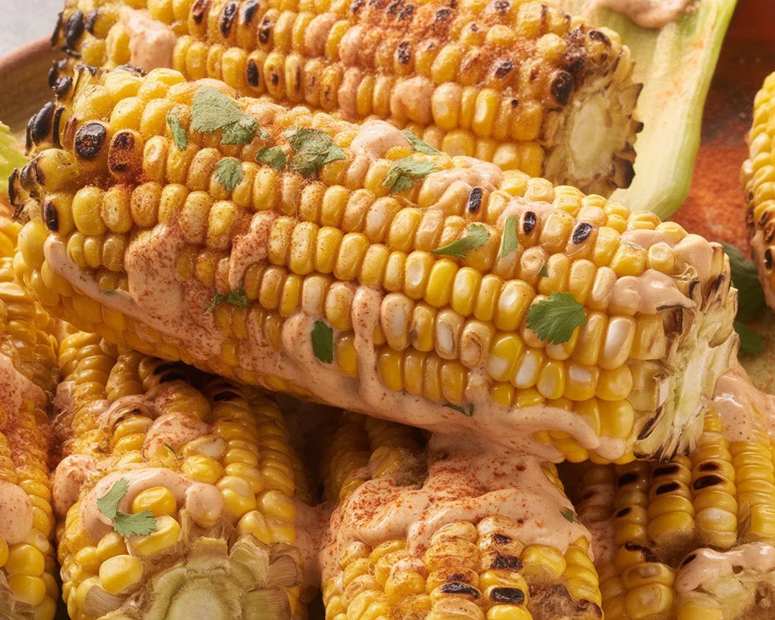 Delicious Mexican street corn with creamy mayo, lime, and cotija cheese