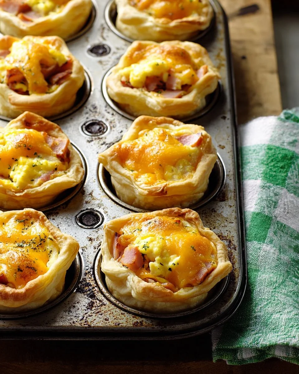Make Ahead Eggs Benedict Toast Cups topped with poached eggs and hollandaise sauce
