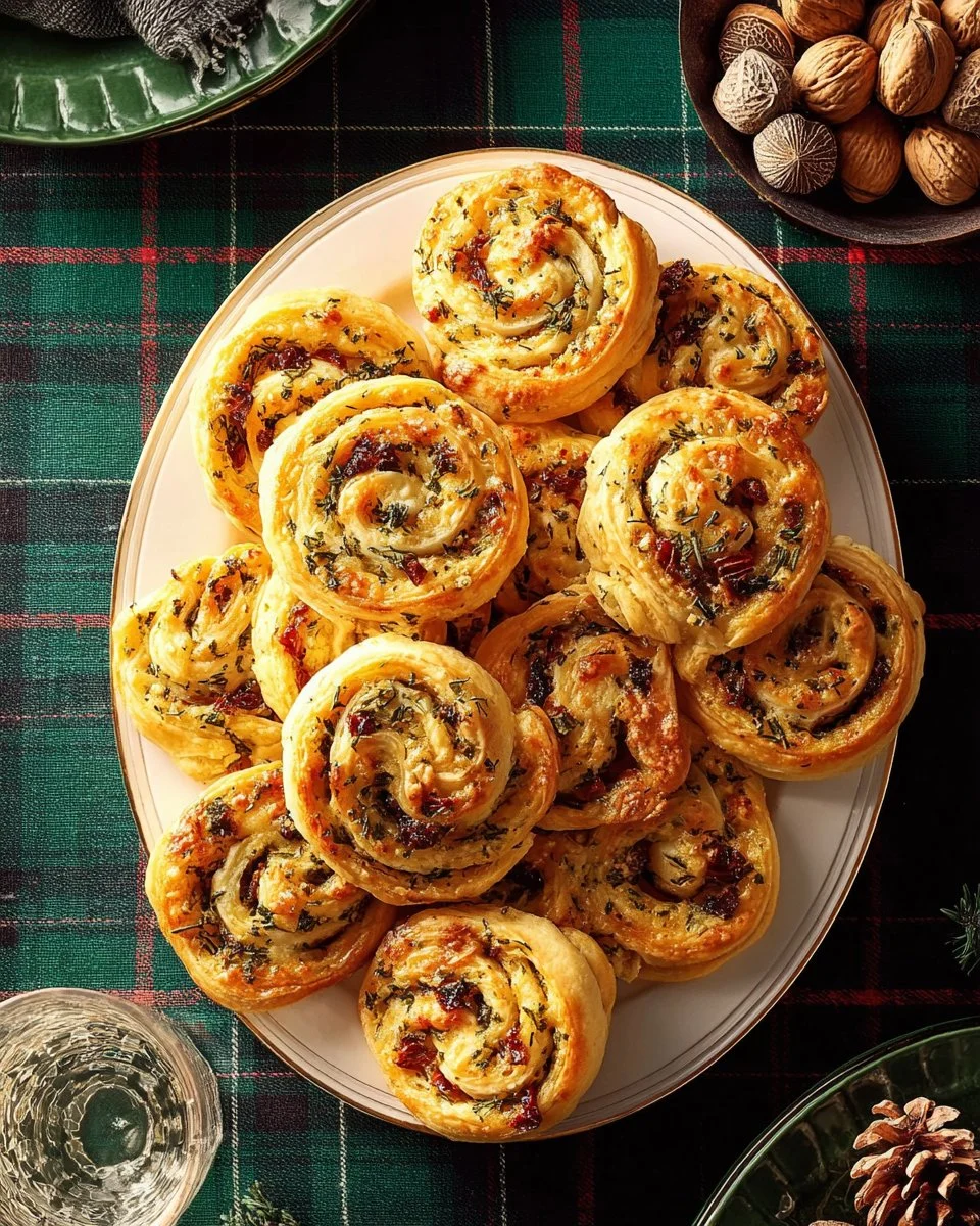 Mediterranean pastry pinwheels filled with savory ingredients.