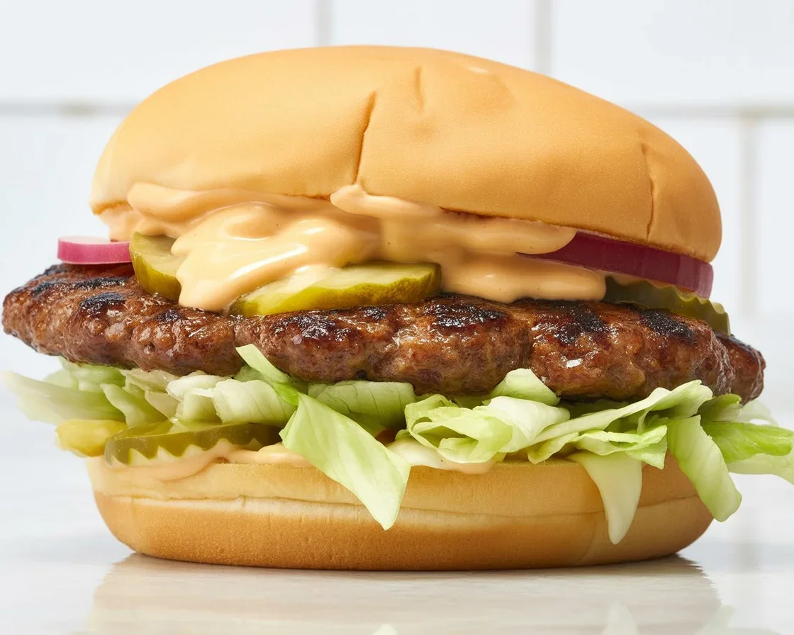 Homemade smash burger with crispy edges and melty cheese on a bun.
