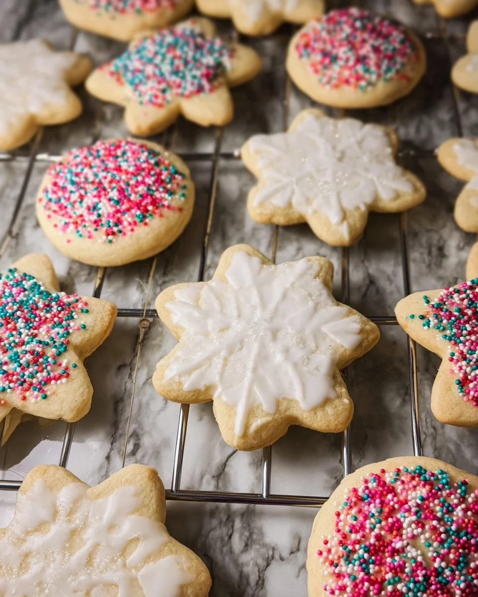 Batch of freshly baked no-chill sugar cookies on a cooling rack