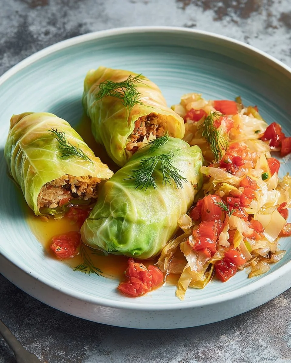 Old-fashioned cabbage rolls filled with seasoned meat and rice