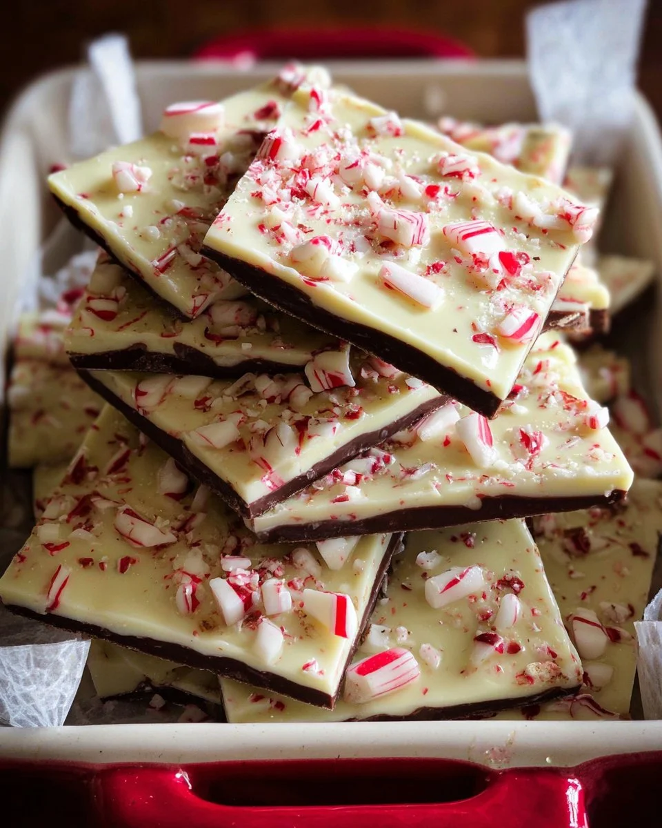 Delicious homemade peppermint bark with chocolate and crushed peppermint.