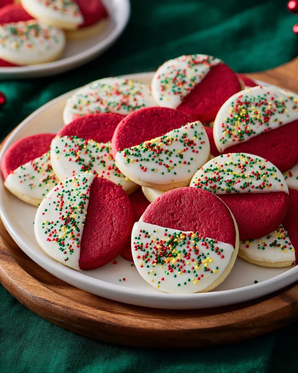 Delicious Red Velvet Shortbread Cookies displayed on a white plate