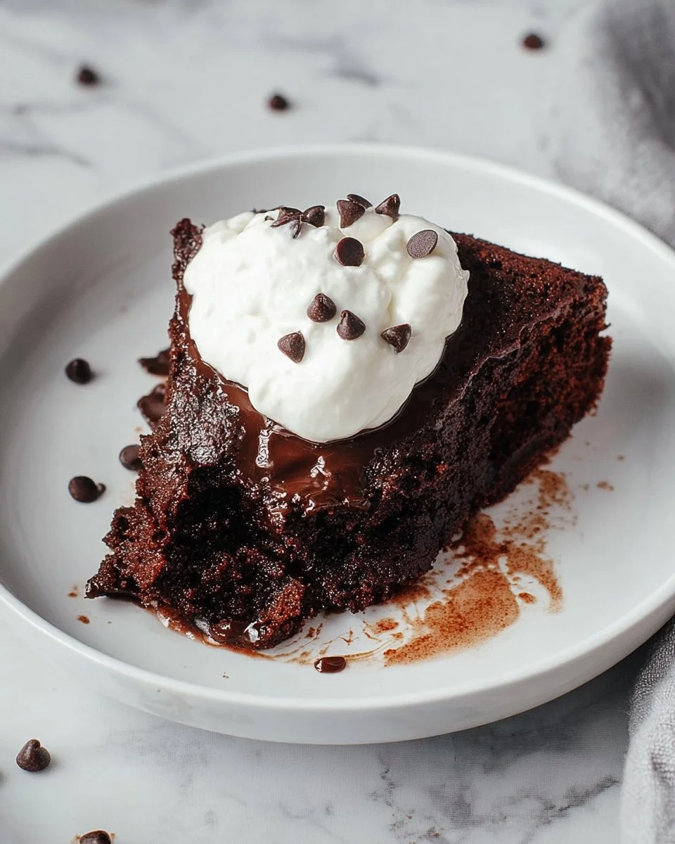 Delicious slow-cooker chocolate lava cake served with a scoop of vanilla ice cream.