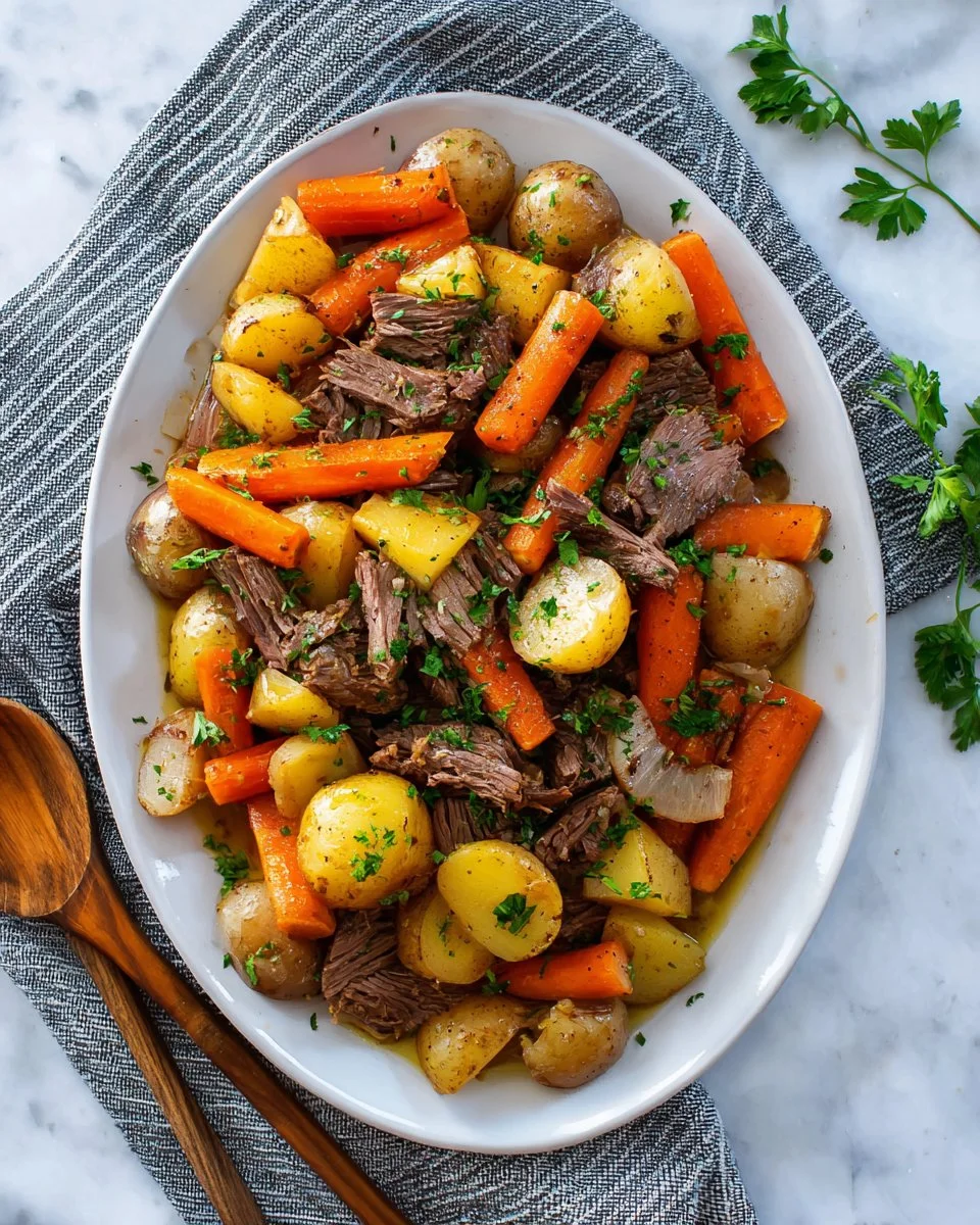 Savory slow cooker pot roast served with vegetables and gravy