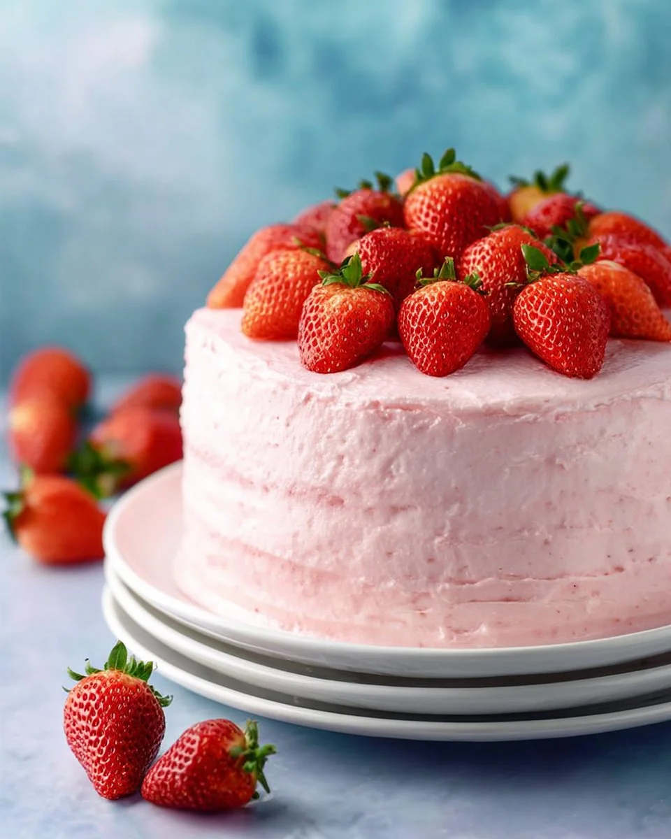 Delicious strawberry buttercream frosting topped on a cupcake.
