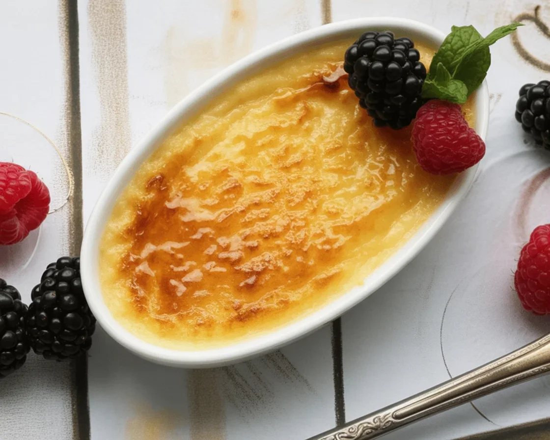 Homemade Crème Brûlée for Two with a crispy caramelized sugar top.