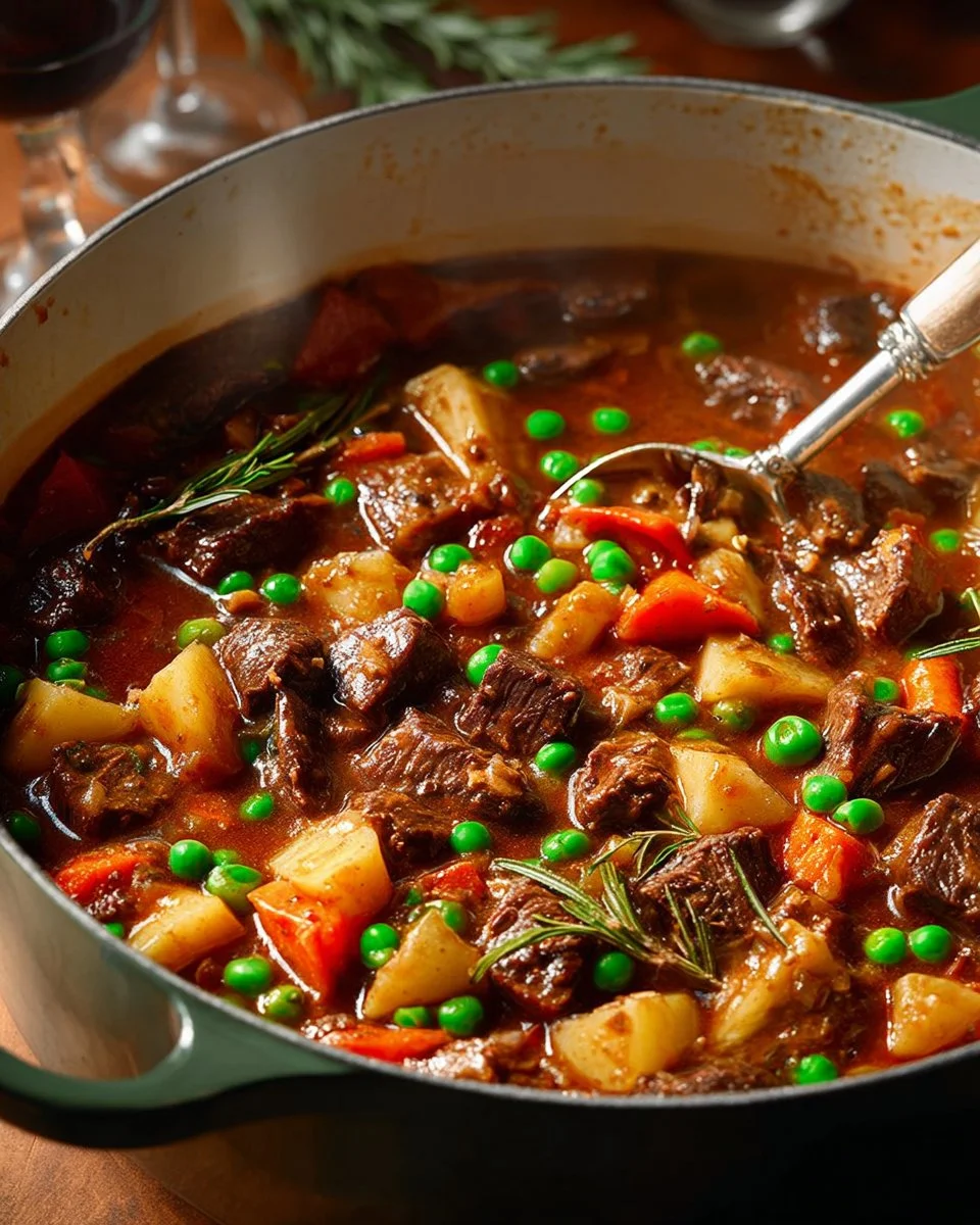 A bowl of delicious homemade beef stew with vegetables.