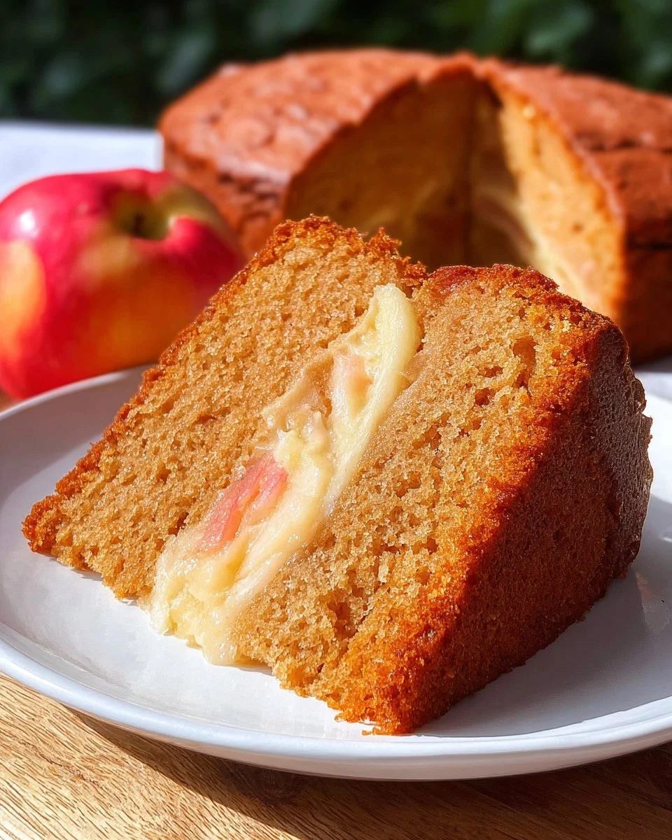 Delicious homemade spiced apple cake with warm spices and apple slices.
