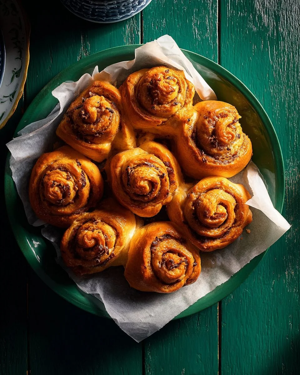 Freshly baked Tomato-Basil Pull-Apart Rolls served on a wooden plate.