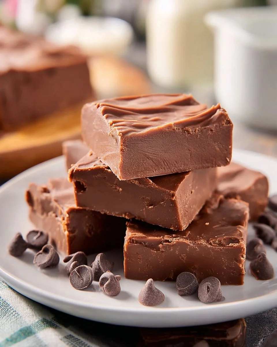 Delicious homemade easy fudge in a colorful display on a wooden table.
