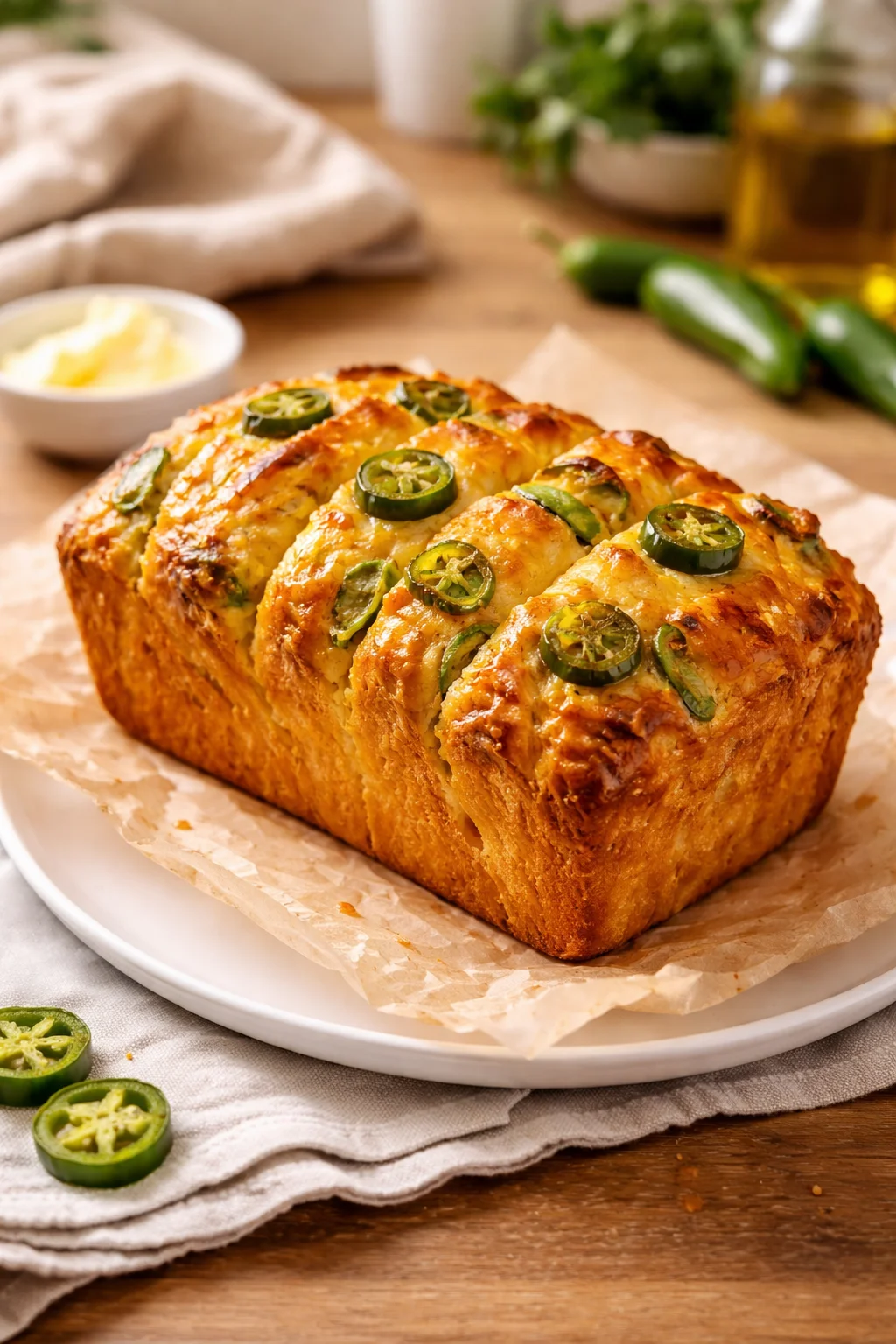 Jalape&ntilde;o Cheddar Cottage Cheese Pull-Apart Bread