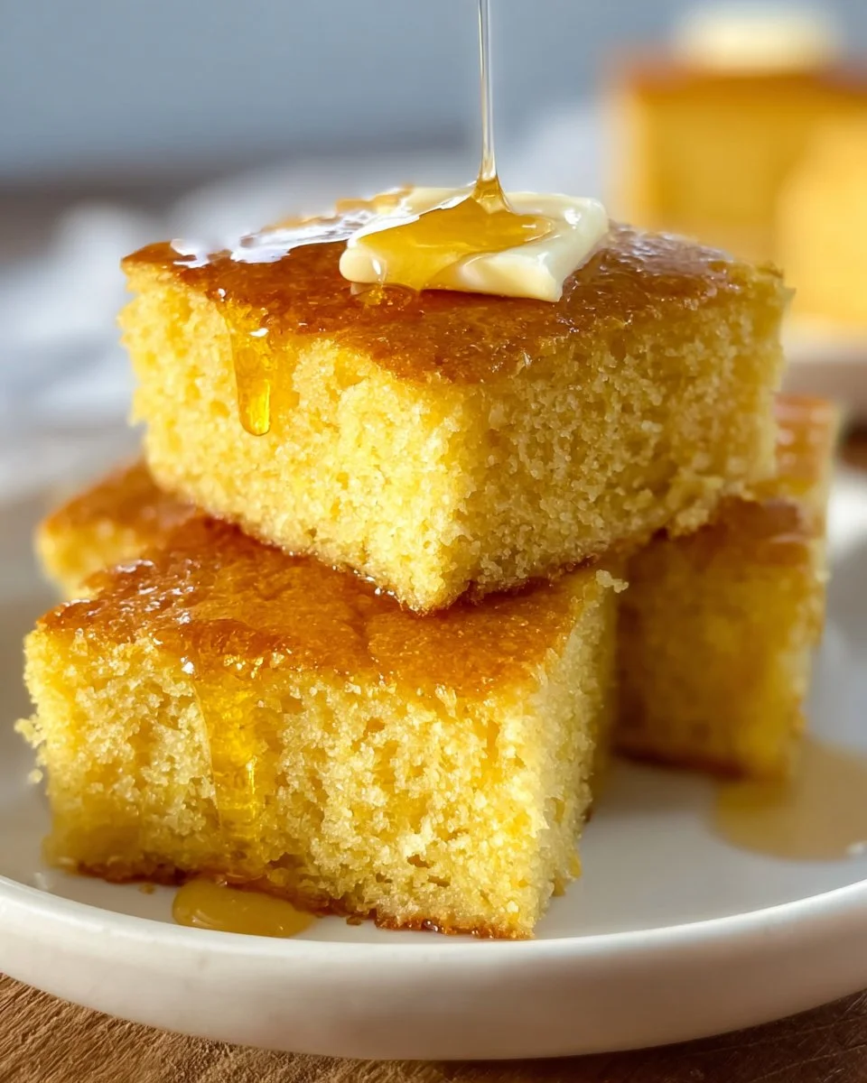 Freshly baked homemade sweet honey cornbread loaf on a wooden table