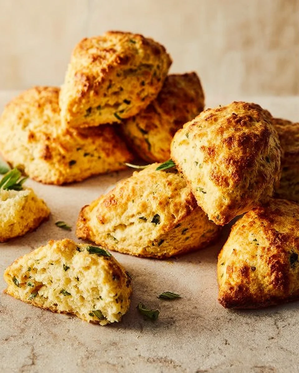 Basil Parmesan Scones served on a plate with fresh basil leaves