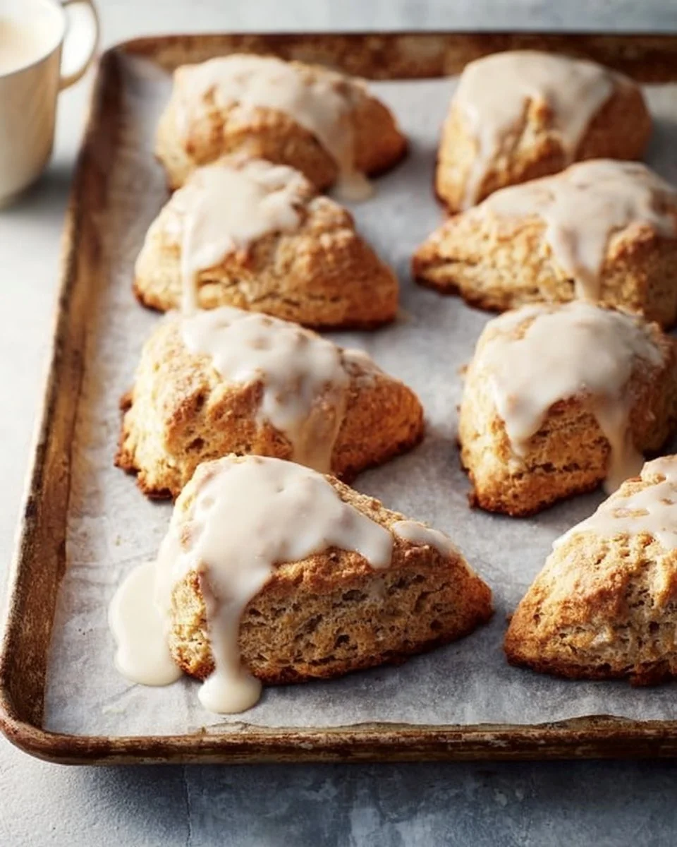 Freshly baked Brown Butter Rye Scones on a wooden platter