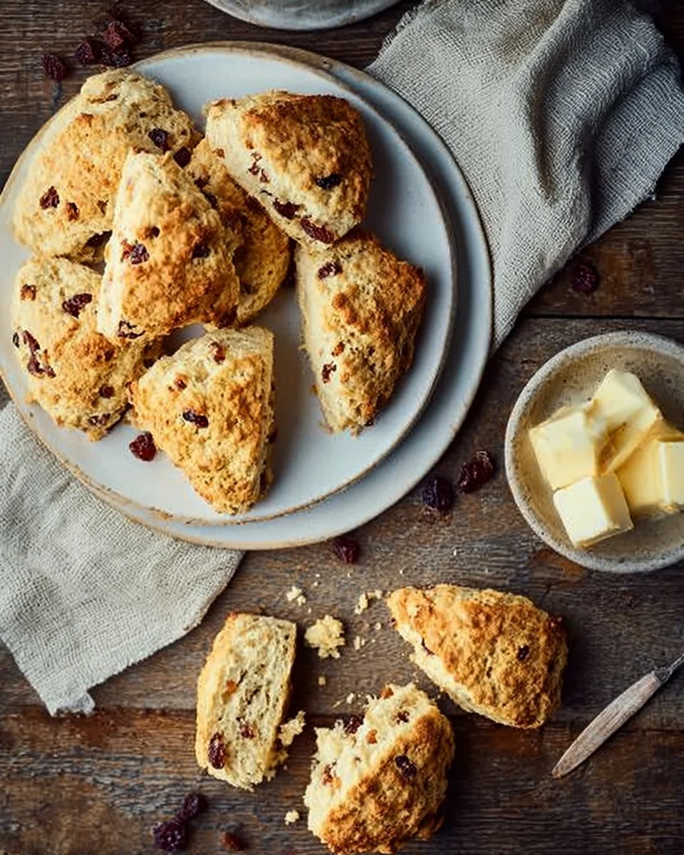 Freshly baked cranberry orange scones on a cooling rack.