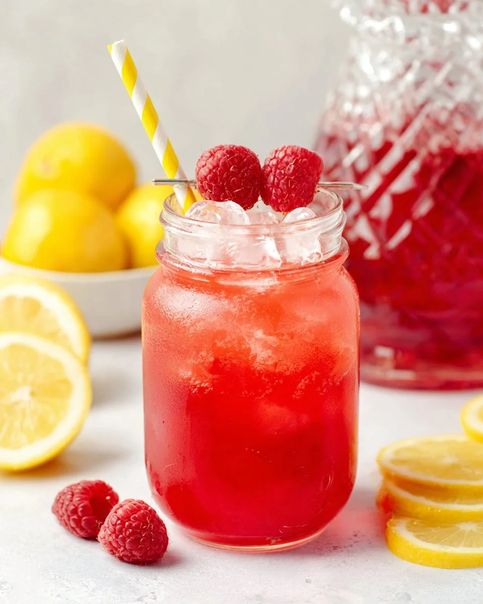 Refreshing homemade raspberry lemonade served in a glass with fresh raspberries