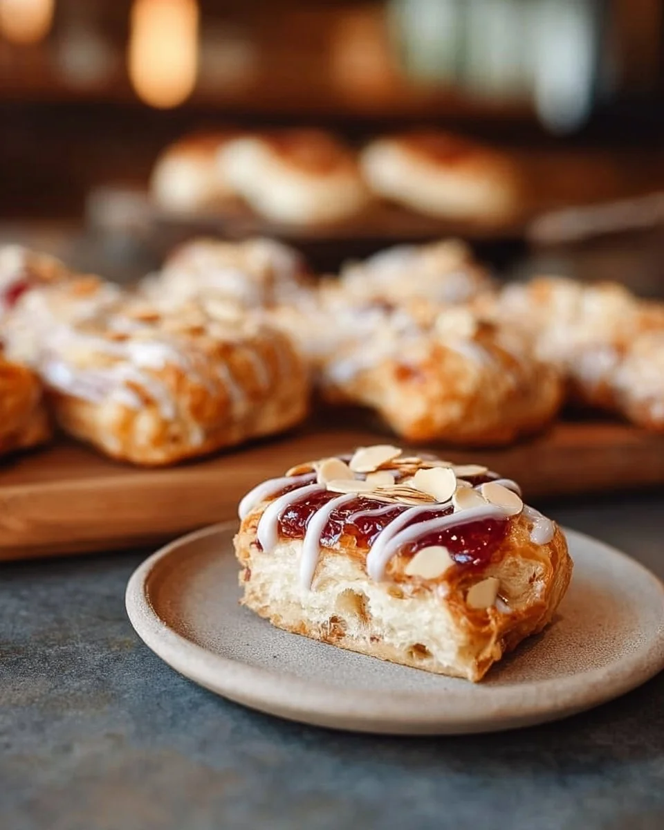 Gluten-free almond puff loaf fresh out of the oven, garnished with almonds.