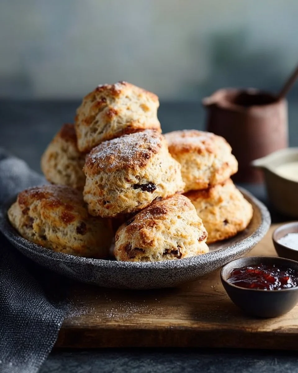 Delicious gluten-free scones served on a rustic wooden table.