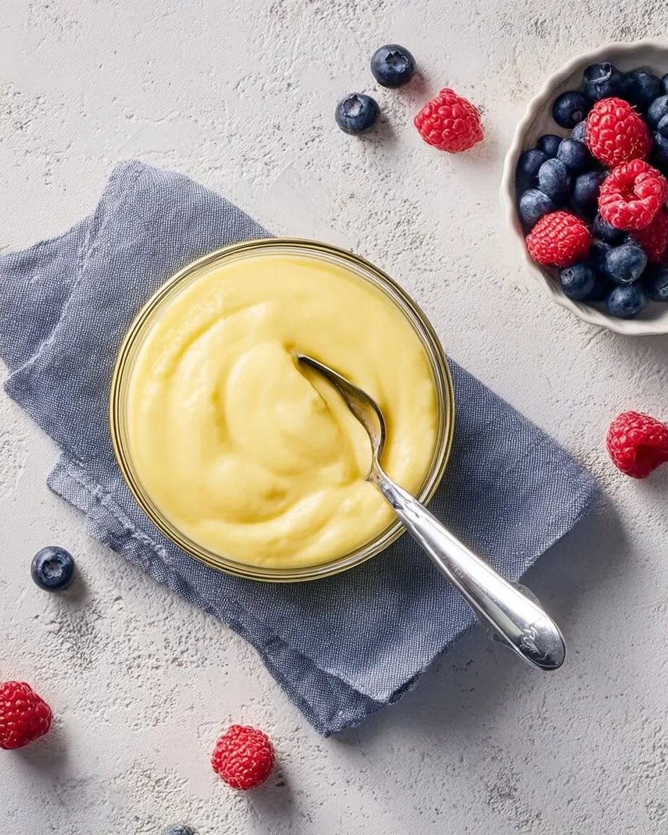 Bowl of creamy pastry cream ready for dessert preparation