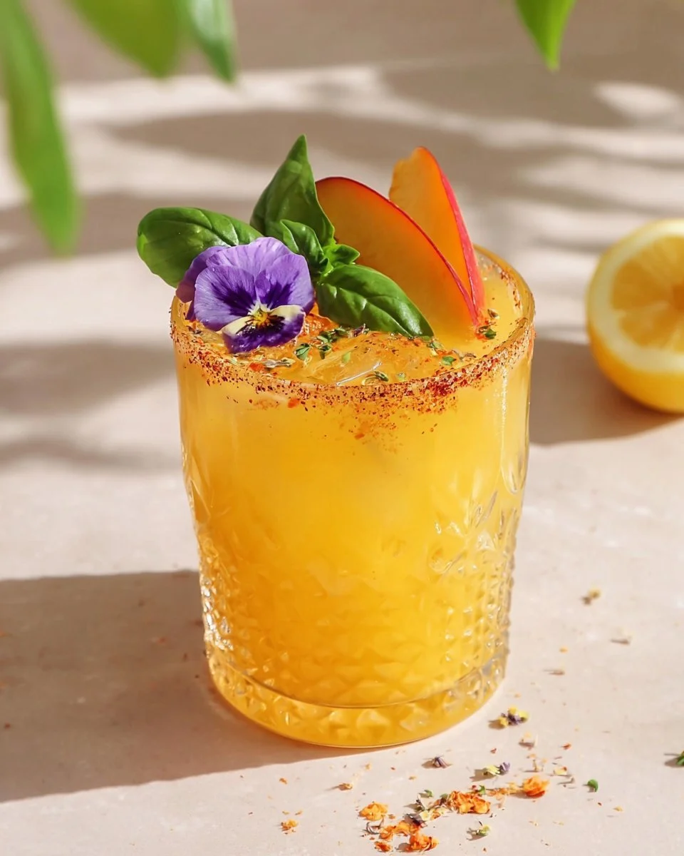 Refreshing Peach Mocktail in a glass garnished with fresh peach slices