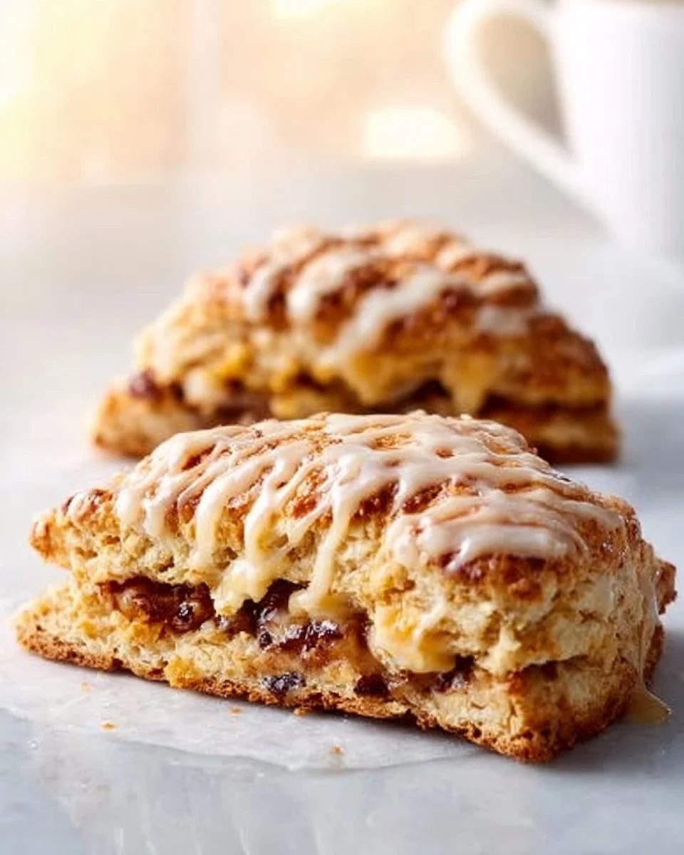 Freshly baked Triple Cinnamon Scones with a sprinkle of cinnamon on top.