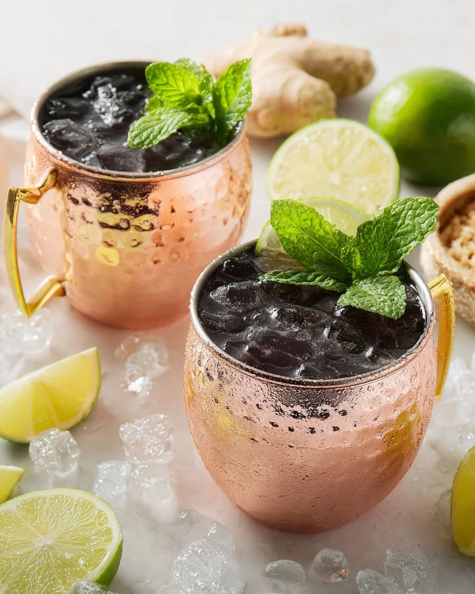 Refreshing Virgin Moscow Mule mocktail with lime and ginger in a copper mug.