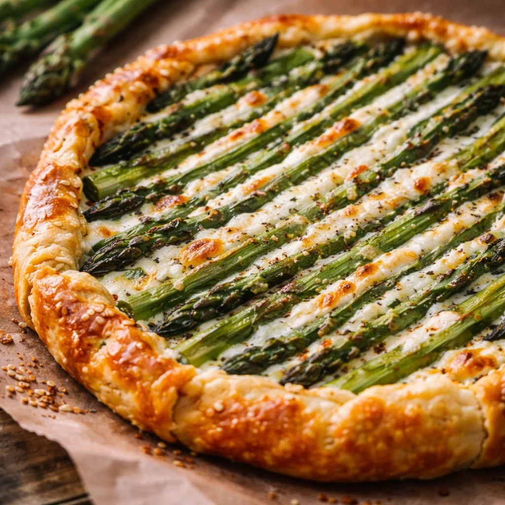 Savory Asparagus Galette with flaky crust and fresh vegetables