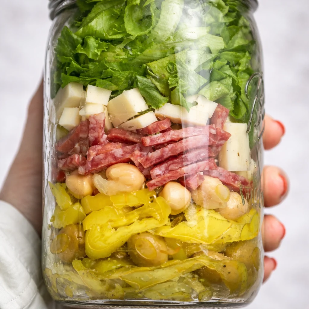 Viral TikTok Noodle Jar Lunch Meal Prep with colorful veggies and noodles.